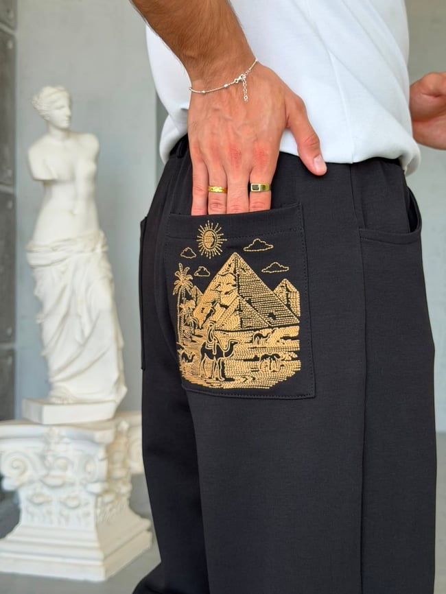 CAMEL NAKIŞ DETAYLI BAGGY EŞOFMAN T-SİYAH