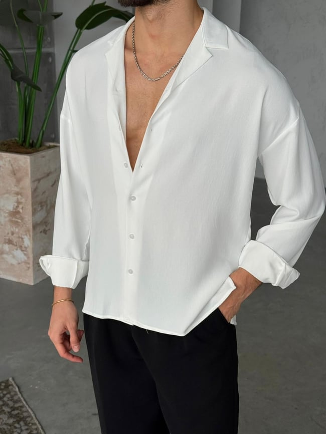 Camp Collar Yaka Basic Oversize Gömlek M - Beyaz