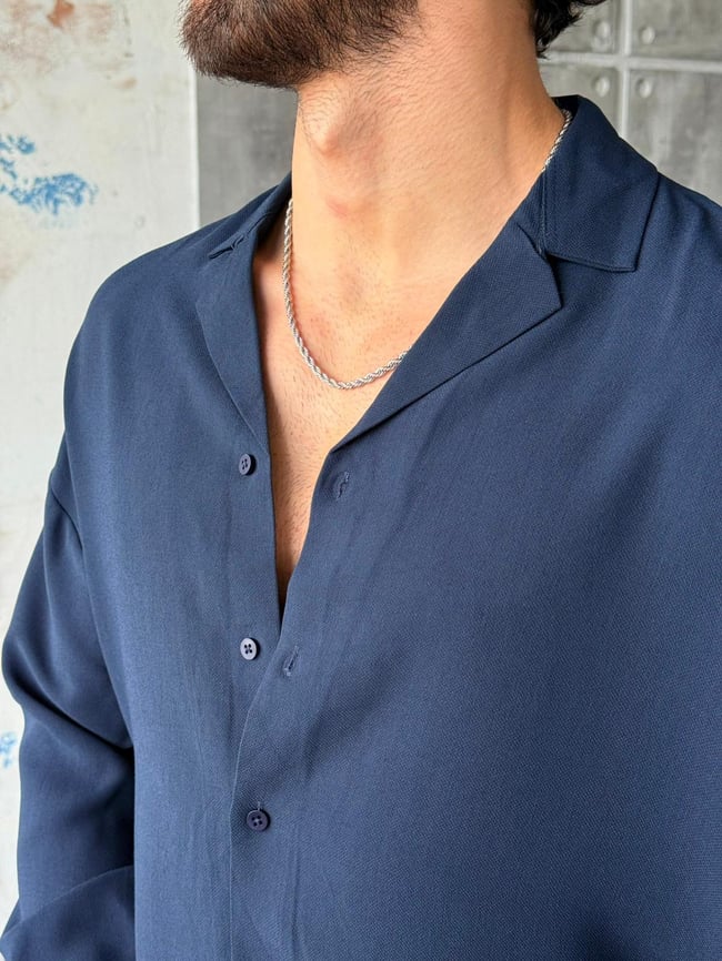 Camp Collar Yaka Basic Oversize Gömlek M - Lacivert