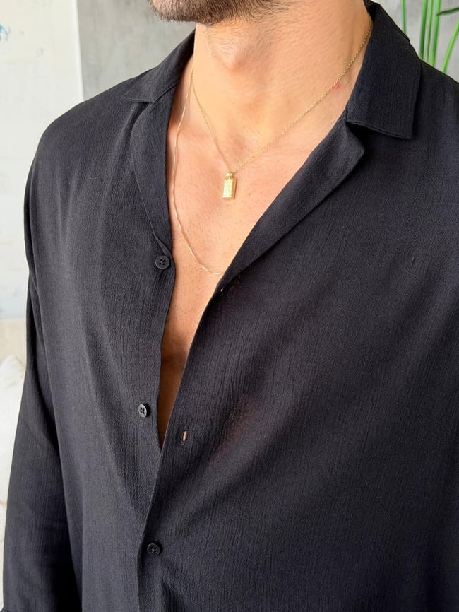 CAMP COLLOR  YAKA DESENLİ GÖMLEK M-SİYAH