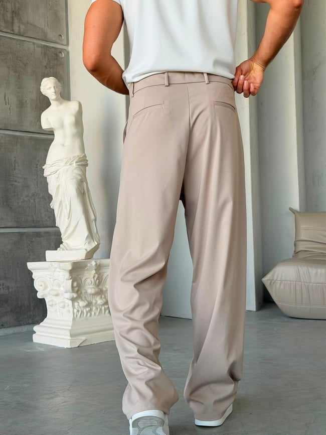 Çapraz Bel Detaylı Palazzo Baggy Kumaş Pantolon KREM-W