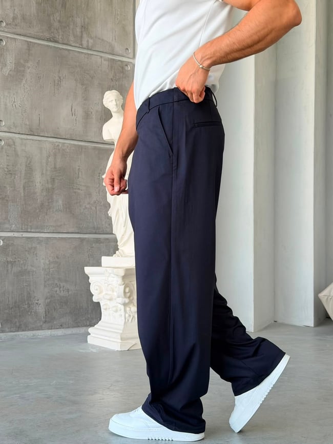 Çapraz Bel Detaylı Palazzo Baggy Kumaş Pantolon LACİVERT-W