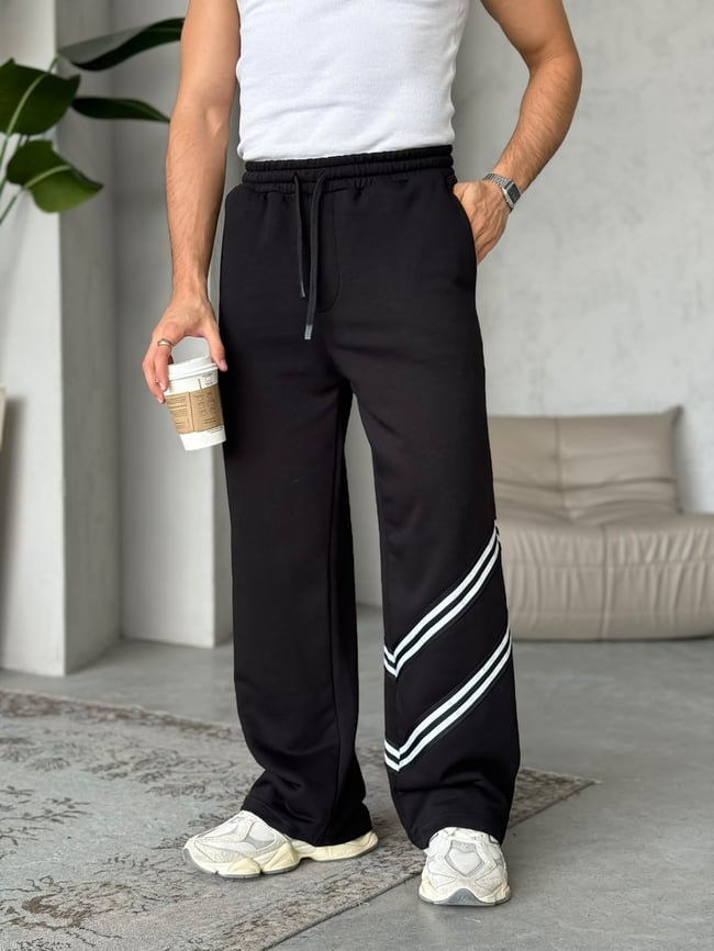 Çapraz Şerit Detaylı Eşofman Siyah T