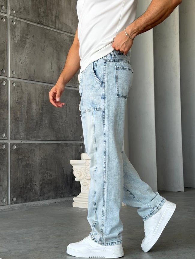Cep Detaylı Kar Yıkama Baggy Kot Pantolon-W