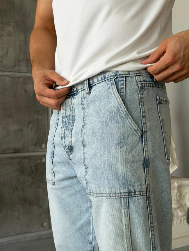 Cep Detaylı Kar Yıkama Baggy Kot Pantolon-W