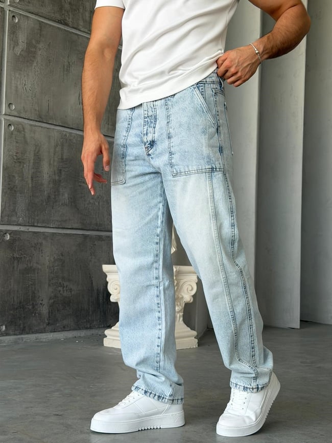 Cep Detaylı Kar Yıkama Baggy Kot Pantolon-W
