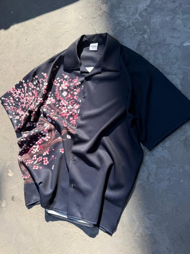 CHERRY BLOSSOM Desenli Dubble Hürrem Kumaş Oversize Gömlek 