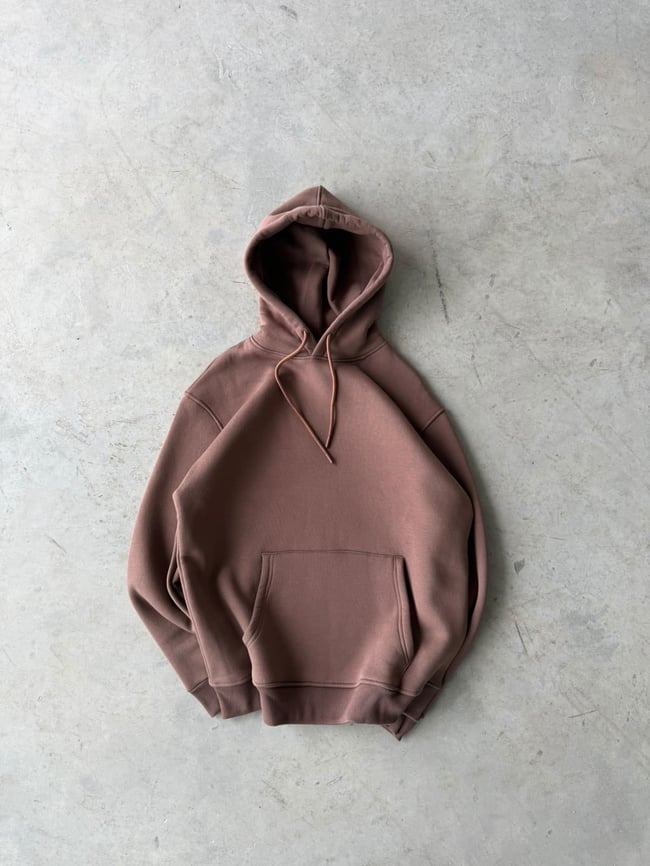 Chills Baskılı Oversize 3 İplik Kapüşonlu Sweat Kahverengi