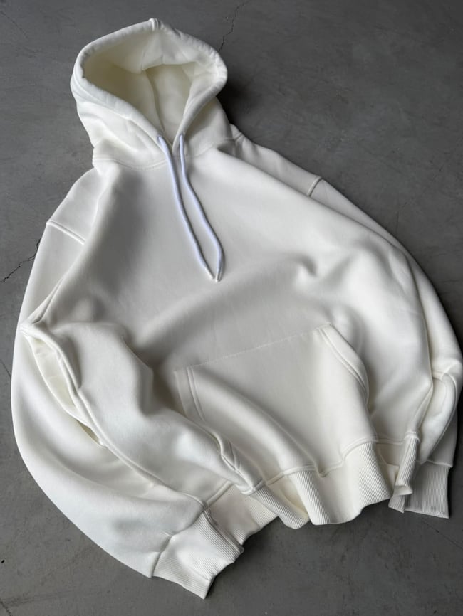 Chills Baskılı Oversize 3 İplik Kapüşonlu Sweat Beyaz