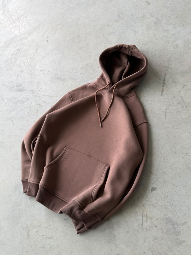 Chills Baskılı Oversize 3 İplik Kapüşonlu Sweat Kahverengi