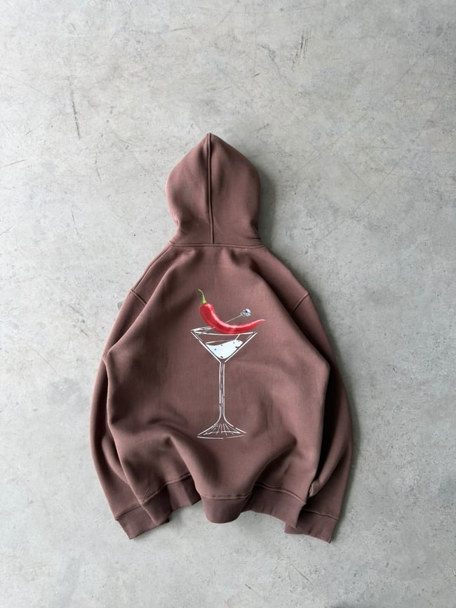 Chills Baskılı Oversize 3 İplik Kapüşonlu Sweat Kahverengi