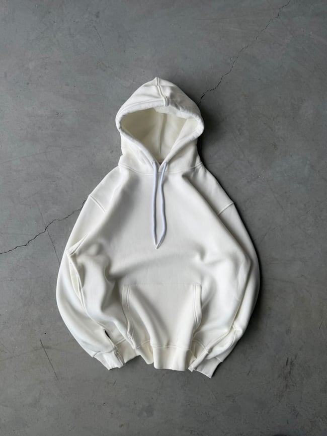 Chills Baskılı Oversize 3 İplik Kapüşonlu Sweat Beyaz