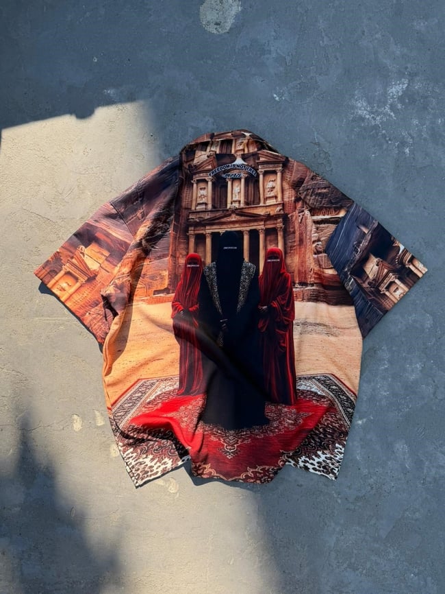 ÇÖL MİRASI TAŞ Desenli Dubble Hürrem Kumaş Oversize Gömlek 