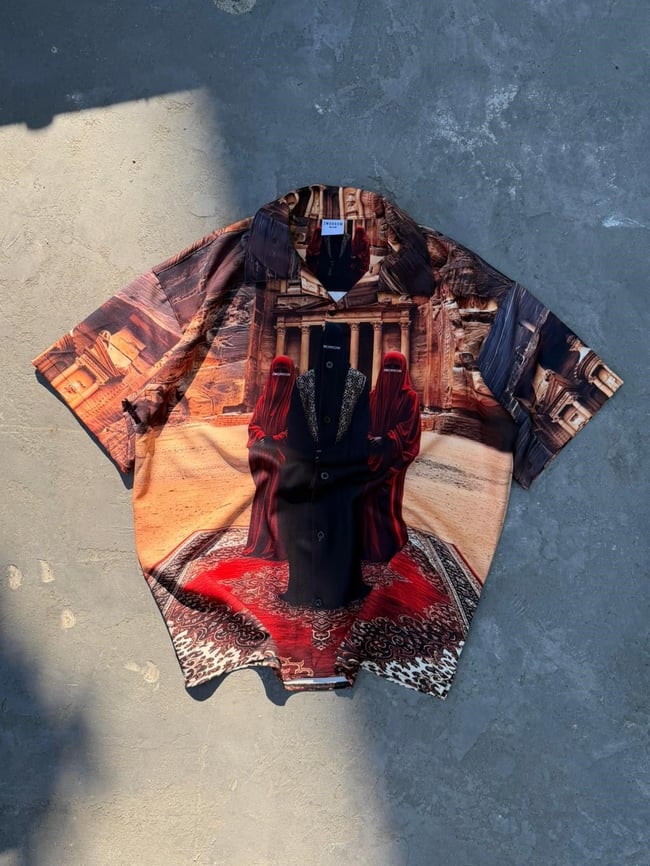 ÇÖL MİRASI TAŞ Desenli Dubble Hürrem Kumaş Oversize Gömlek 