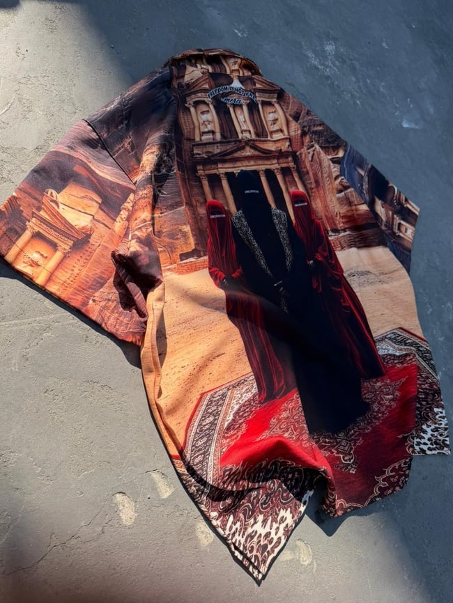 ÇÖL MİRASI TAŞ Desenli Dubble Hürrem Kumaş Oversize Gömlek 