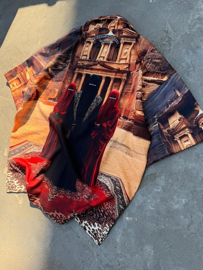 ÇÖL MİRASI TAŞ Desenli Dubble Hürrem Kumaş Oversize Gömlek 