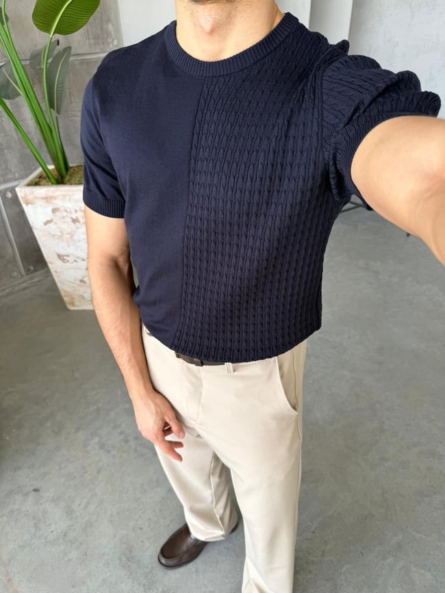 Contrast Dokulu Premium Triko T - Lacivert
