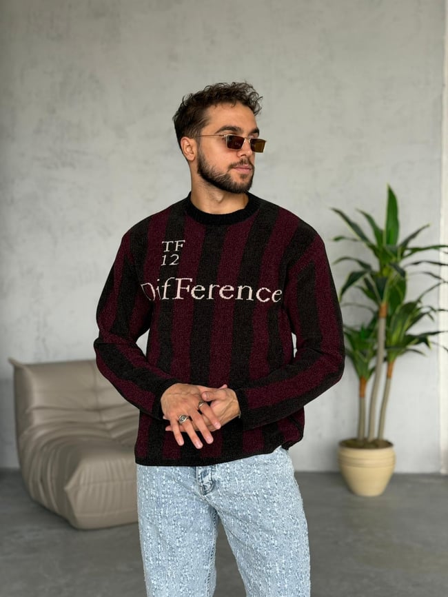 ÇUBUKLU PREMİUM DESEN TRİKO BORDO SİYAH