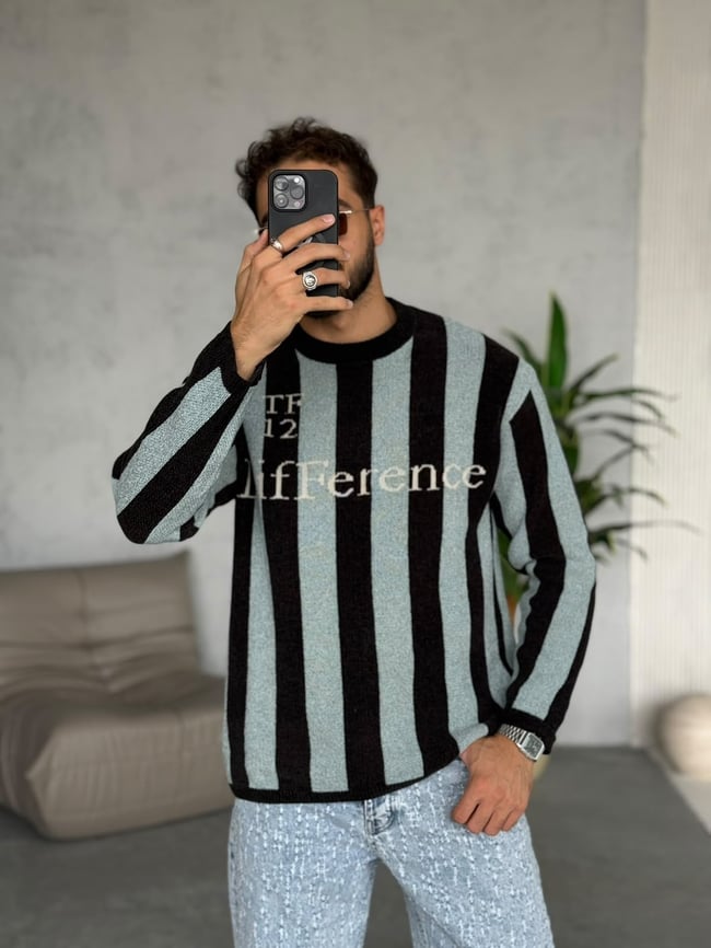 Çubuklu Premium Desen Triko Turkuaz Y