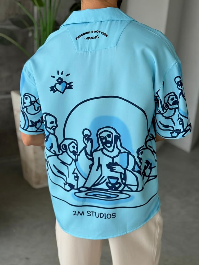 DA VİNCİ Desenli Dubble Hürrem Kumaş Oversize Gömlek T