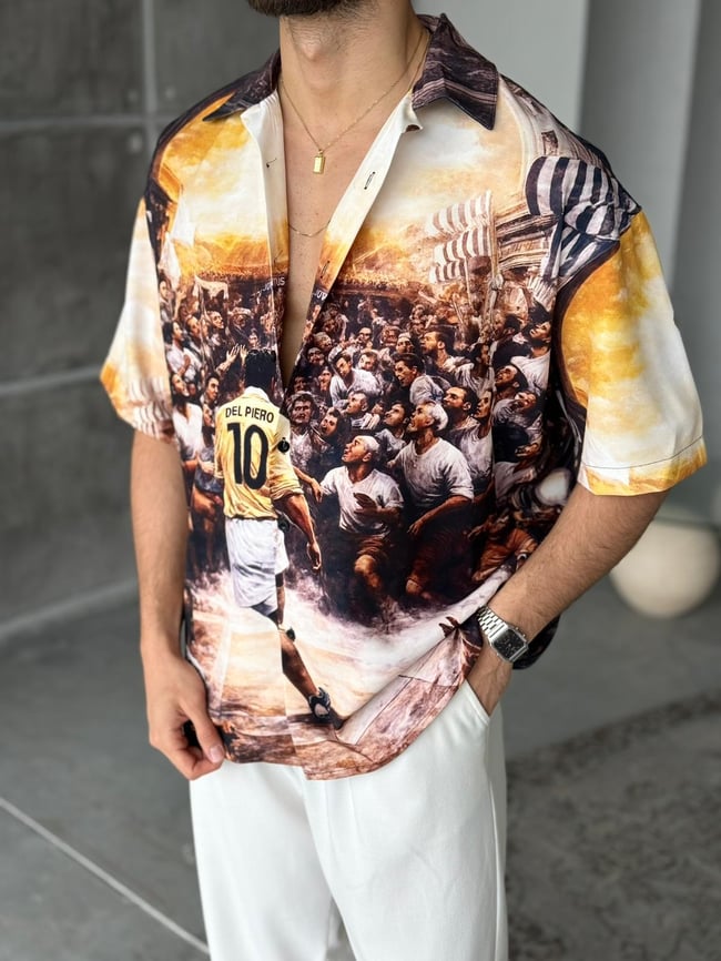 Del Piero Desenli Dubble Hürrem Kumaş Oversize Gömlek T