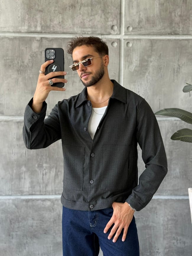 Desenli Casual Ceket Antrasit 