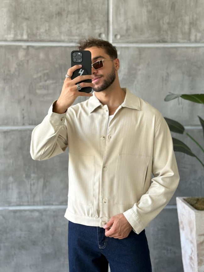 Desenli Casual Ceket Krem