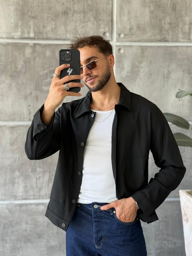 Desenli Casual Ceket Siyah