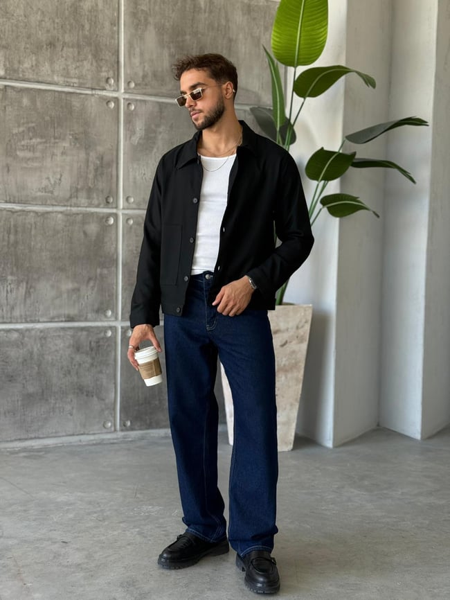 Desenli Casual Ceket Siyah