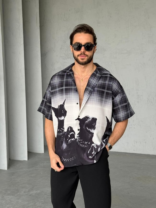 Desenli Dubble Hürrem Kumaş Oversize Gömlek T
