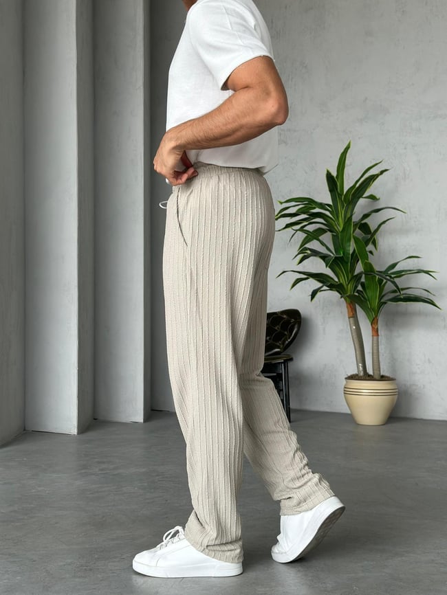 Desenli Jogger Pantolon - Krem