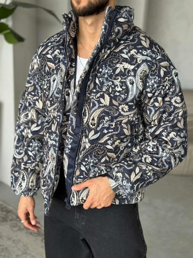 Desenli Kadife Mont - Lacivert