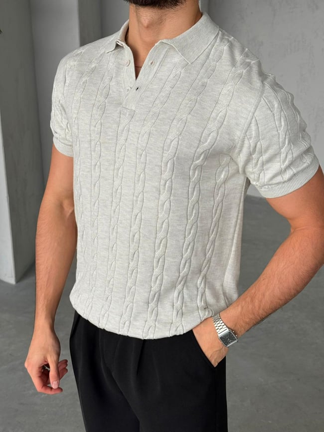 Desenli Polo Yaka Triko G - Gri