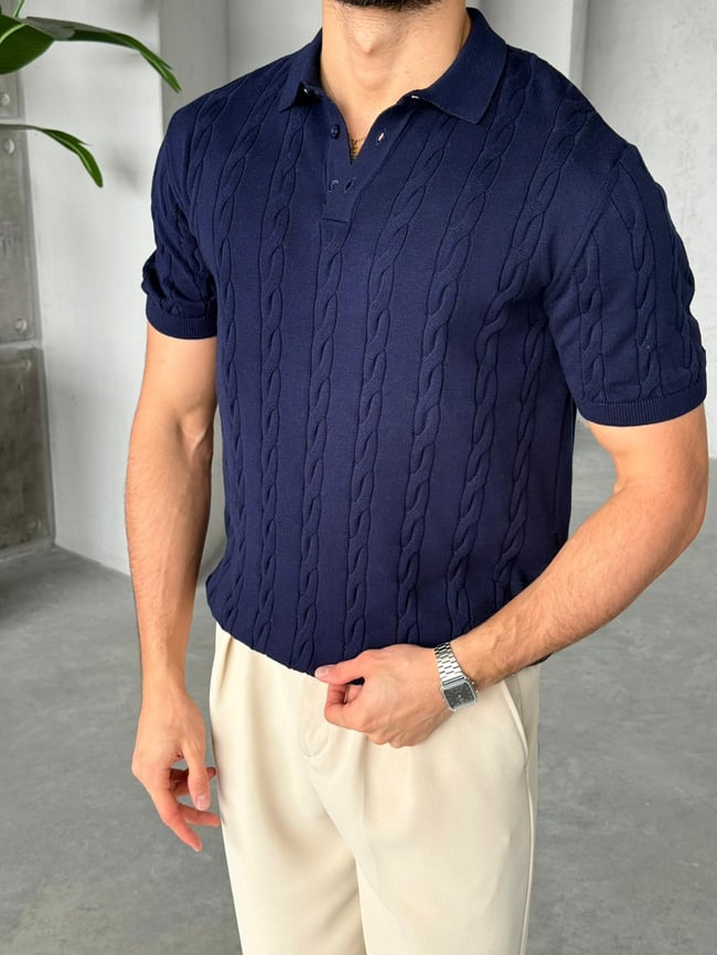 Desenli Polo Yaka Triko G - Lacivert