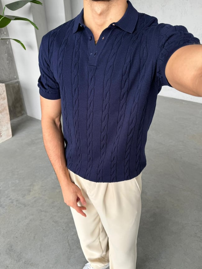 Desenli Polo Yaka Triko G - Lacivert