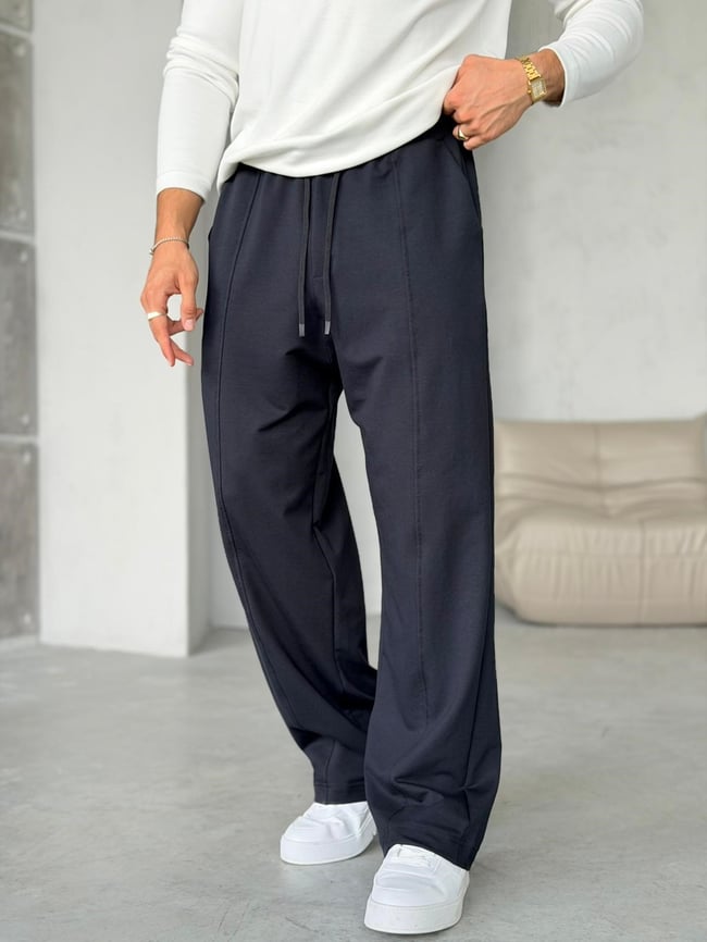 Dikiş Detaylı Baggy Eşofman Pantolon M - LACİVERT