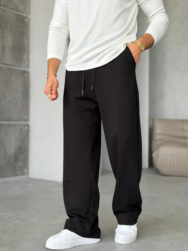 Dikiş Detaylı Baggy Eşofman Pantolon M - SİYAH