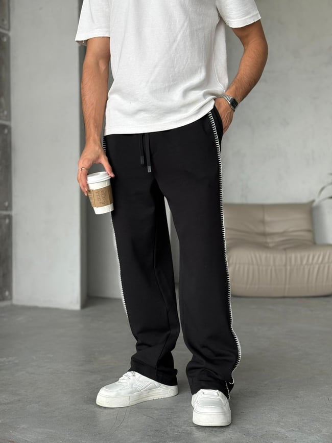 DİKİŞ DETAYLI BAGGY EŞOFMAN - Siyah