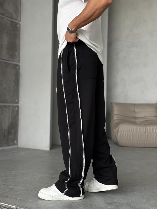 DİKİŞ DETAYLI BAGGY EŞOFMAN - Siyah