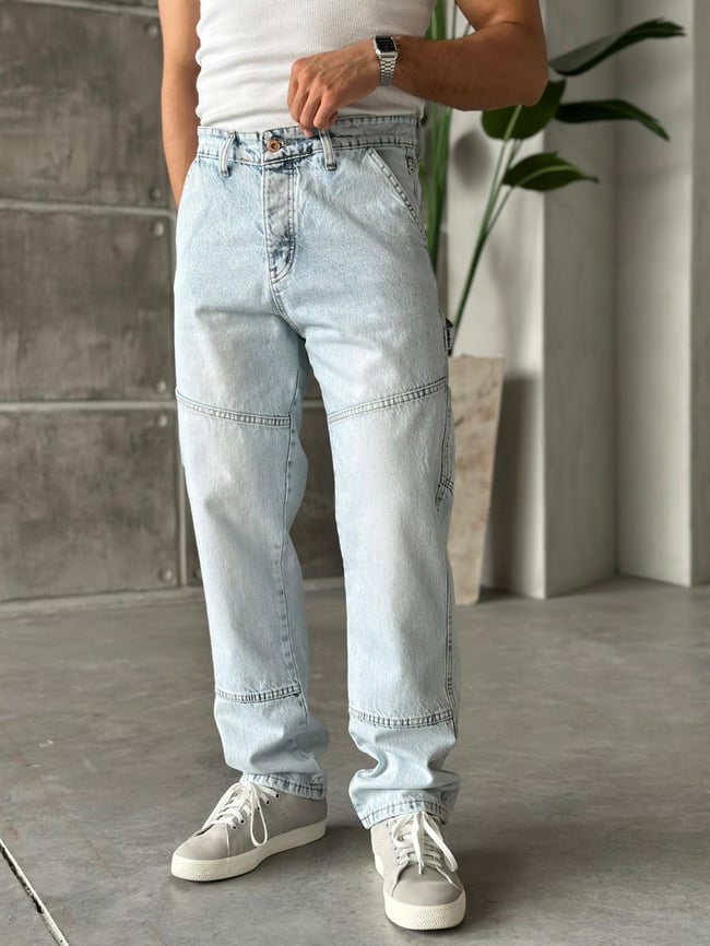 Dikiş Detaylı Baggy Pantolon Kar Yıkama