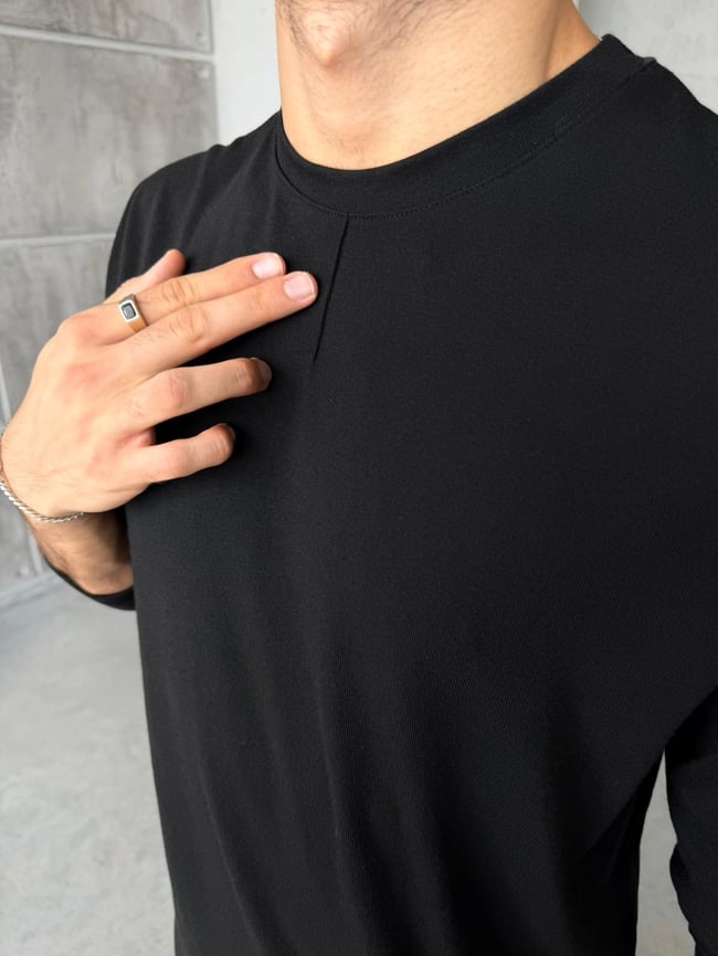 Dikiş Detaylı Pamuk Basıc Regular Sweat M - SİYAH