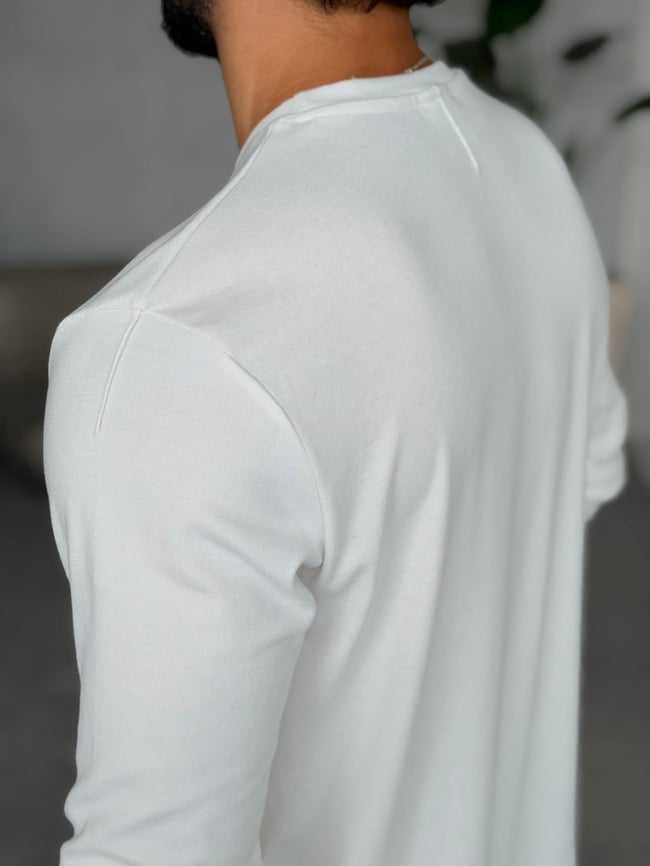 Dikiş Detaylı Pamuk Basıc Regular Sweat M - BEYAZ