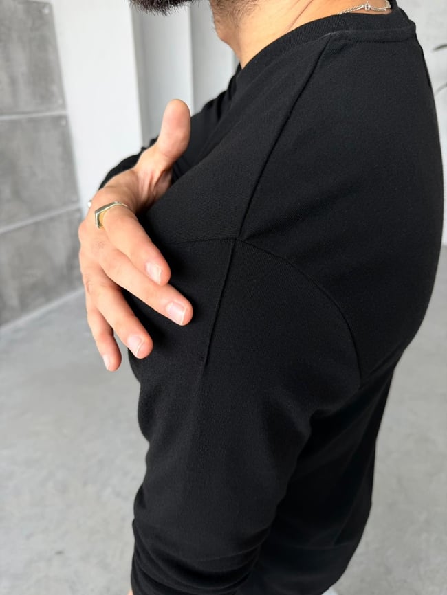 Dikiş Detaylı Pamuk Basıc Regular Sweat M - SİYAH