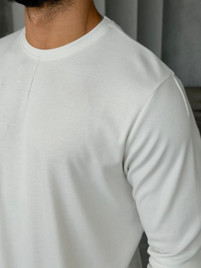 Dikiş Detaylı Pamuk Basıc Regular Sweat M - BEYAZ