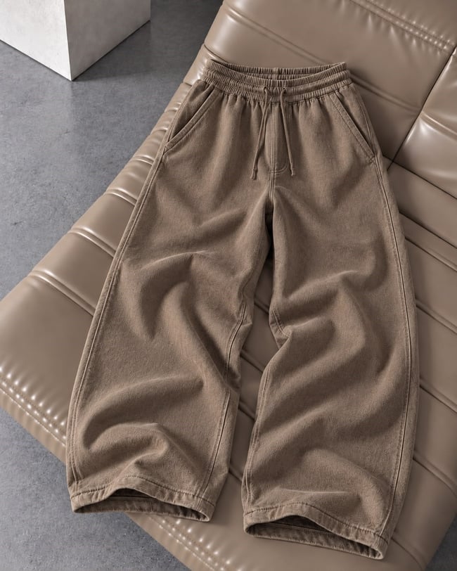 Dokulu Gabardin Baggy Pantolon Kahve  W