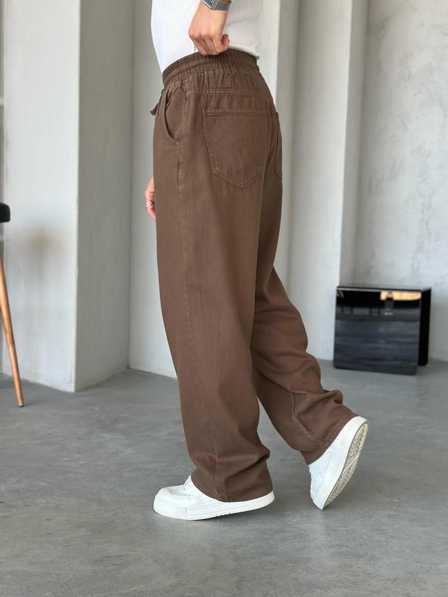 Dokulu Gabardin Baggy Pantolon Kahve  W