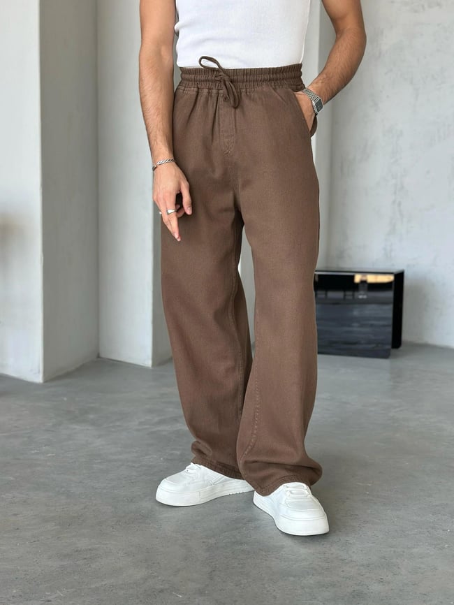 Dokulu Gabardin Baggy Pantolon Kahve  W