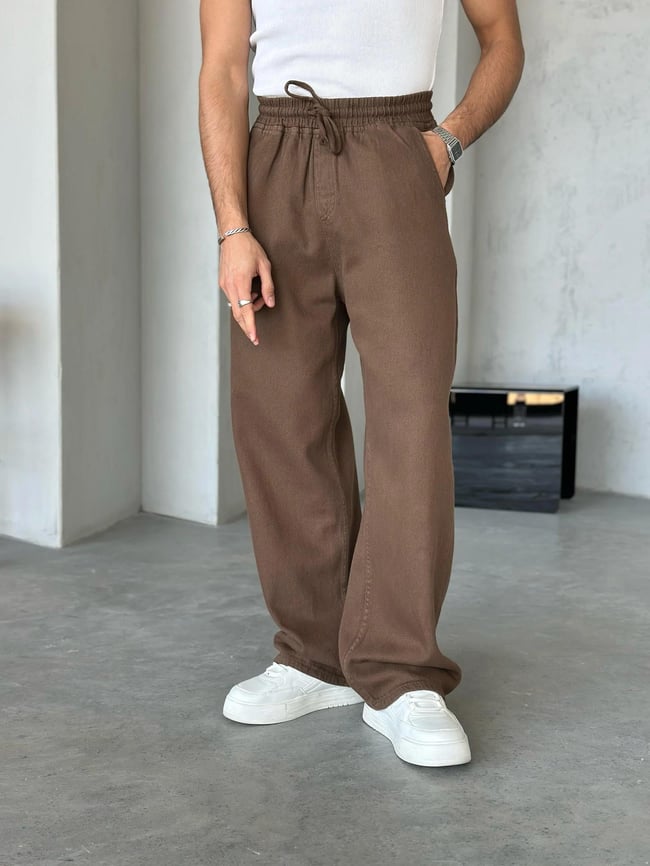 Dokulu Gabardin Baggy Pantolon Kahve  W