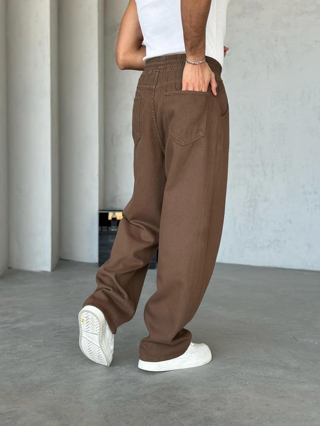 Dokulu Gabardin Baggy Pantolon Kahve  W