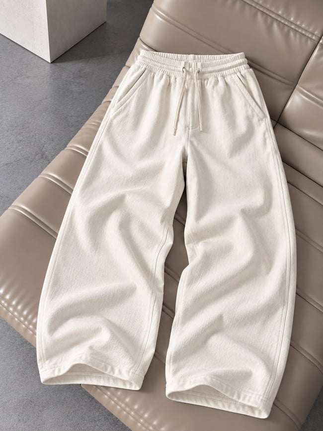 Dokulu Gabardin Baggy Pantolon Krem  W
